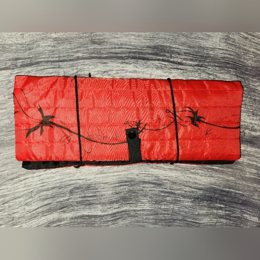 Vintage Mink Co. Red Floral Roll Up Jewelry Organizer Travel
